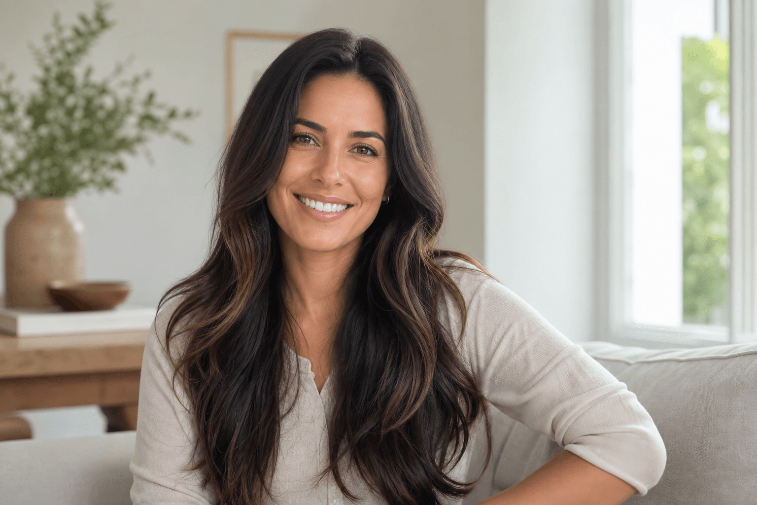 Woman with thick, healthy hair